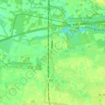 Mapa topográfico Voesch, altitud, relieve