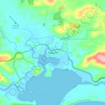 Mapa topográfico Walpole, altitud, relieve