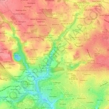 Mapa topográfico Kerléguer, altitud, relieve