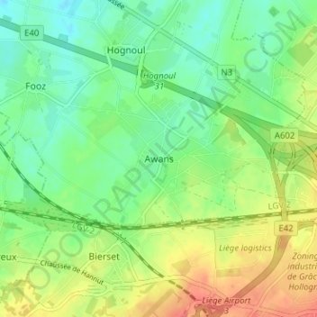 Mapa topográfico Awans, altitud, relieve