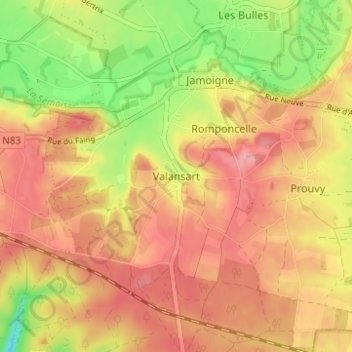 Mapa topográfico Valansart, altitud, relieve