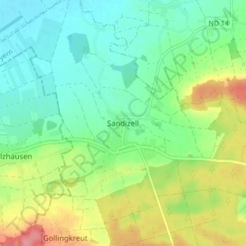 Mapa topográfico Sandizell, altitud, relieve
