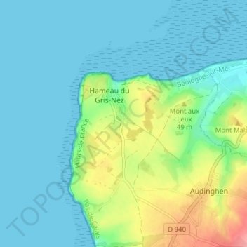 Mapa topográfico Framezelle, altitud, relieve