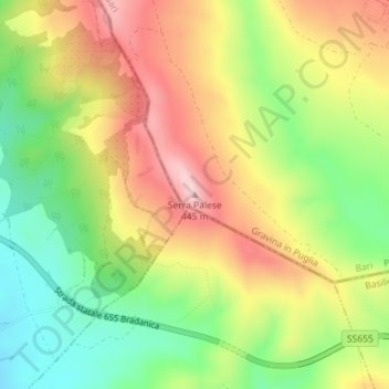 Mapa topográfico Serra Palese, altitud, relieve