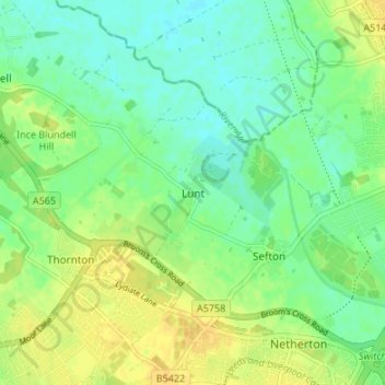 Mapa topográfico Lunt, altitud, relieve