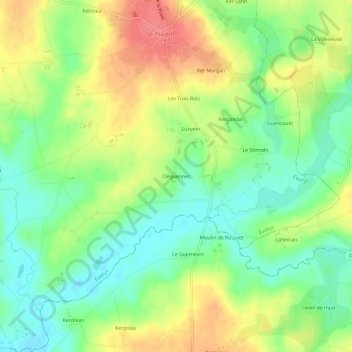 Mapa topográfico Cléguennec, altitud, relieve
