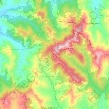 Mapa topográfico Ozzano, altitud, relieve
