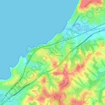 Mapa topográfico Guéthary, altitud, relieve