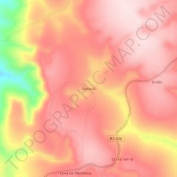 Mapa topográfico Sincorá, altitud, relieve