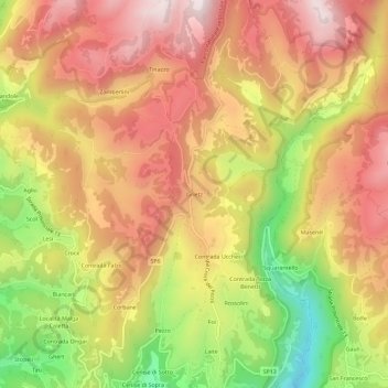 Mapa topográfico Grietz, altitud, relieve