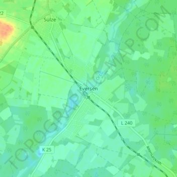 Mapa topográfico Eversen, altitud, relieve