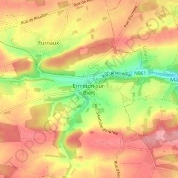 Mapa topográfico Ermeton-sur-Biert, altitud, relieve