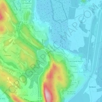 Mapa topográfico Leyzieu, altitud, relieve