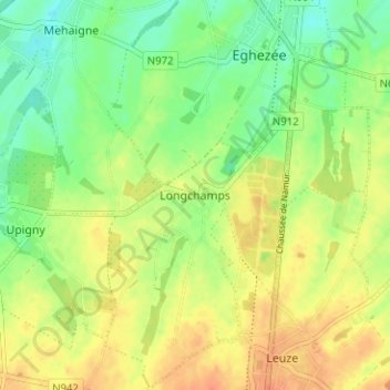 Mapa topográfico Longchamps, altitud, relieve