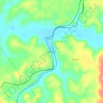 Mapa topográfico Glenmary, altitud, relieve