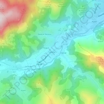 Mapa topográfico Luzenac, altitud, relieve