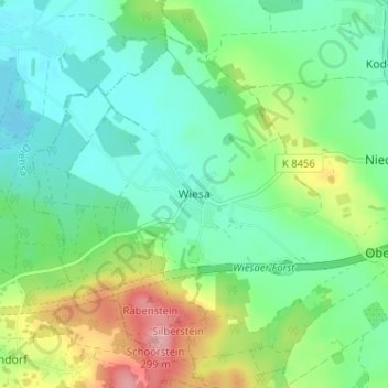 Mapa topográfico Wiesa, altitud, relieve