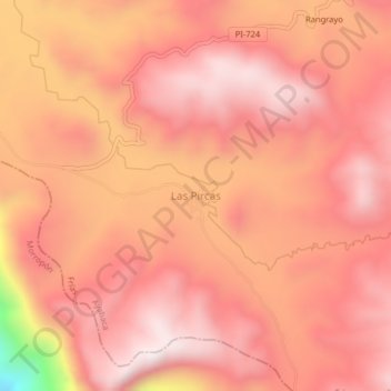 Mapa topográfico Las Pircas, altitud, relieve