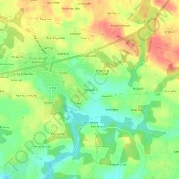 Mapa topográfico Kerpach, altitud, relieve
