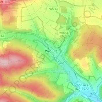 Mapa topográfico Wegfurt, altitud, relieve