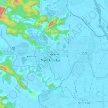 Mapa topográfico Văn Lâm, altitud, relieve
