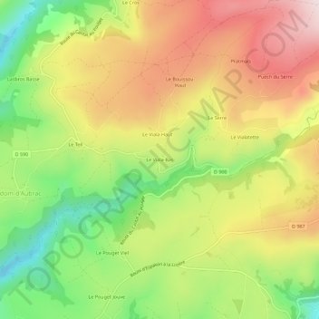 Mapa topográfico Le Viala-Bas, altitud, relieve