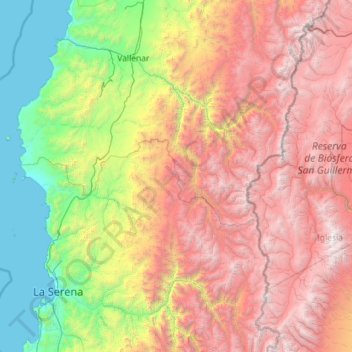 Mapa topográfico Norte Chico, altitud, relieve
