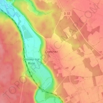 Mapa topográfico Conchez, altitud, relieve