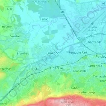Mapa topográfico Linwood, altitud, relieve