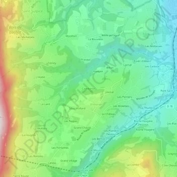Mapa topográfico Comberlin, altitud, relieve