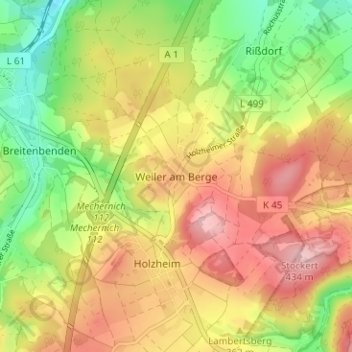 Mapa topográfico Weiler am Berge, altitud, relieve