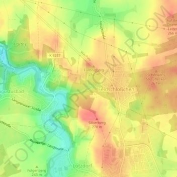 Mapa topográfico Augustusbad, altitud, relieve