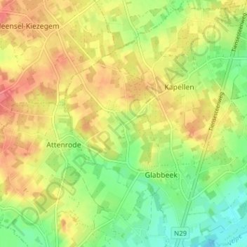Mapa topográfico Rode, altitud, relieve