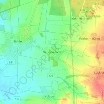 Mapa topográfico Neuerkerode, altitud, relieve