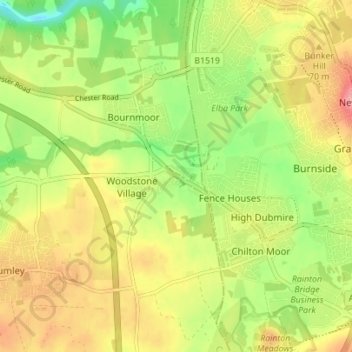 Mapa topográfico Lambton, altitud, relieve