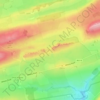 Mapa topográfico Sycamore Gap, altitud, relieve