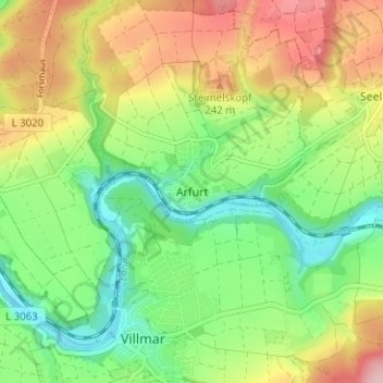 Mapa topográfico Arfurt, altitud, relieve
