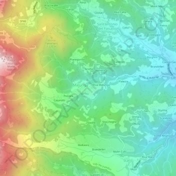 Mapa topográfico Zulli, altitud, relieve