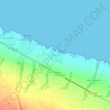 Mapa topográfico Villanova, altitud, relieve
