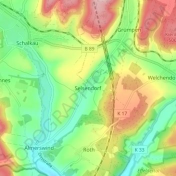 Mapa topográfico Selsendorf, altitud, relieve