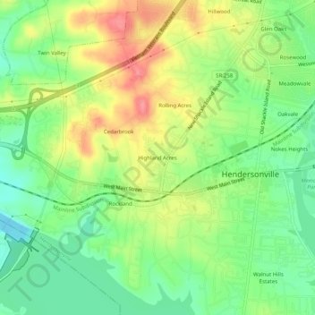 Mapa topográfico Highland Acres, altitud, relieve