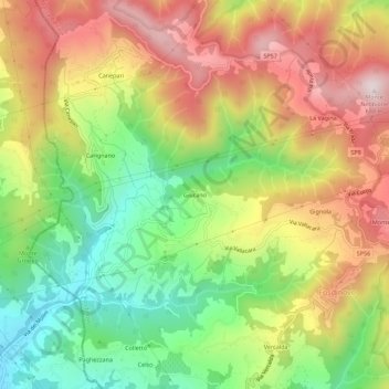 Mapa topográfico Giucano, altitud, relieve