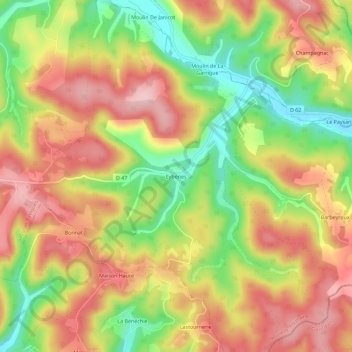 Mapa topográfico Eybènes, altitud, relieve