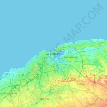 Mapa topográfico La Havane, altitud, relieve