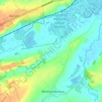 Mapa topográfico Stodmarsh, altitud, relieve