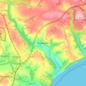 Mapa topográfico Stepaside, altitud, relieve
