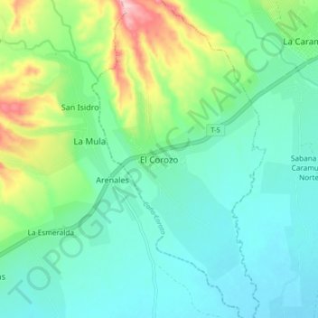 Mapa topográfico El Corozo, altitud, relieve
