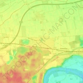 Mapa topográfico Mettenheim-Hart, altitud, relieve
