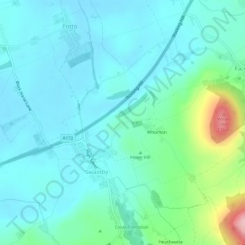 Mapa topográfico Whorlton Castle, altitud, relieve