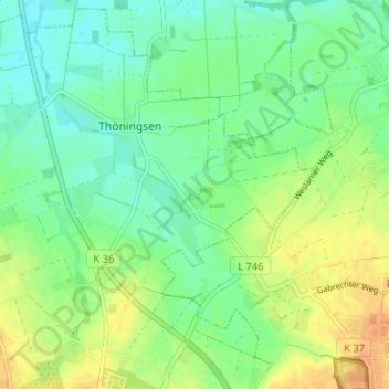 Mapa topográfico Kutmecke, altitud, relieve